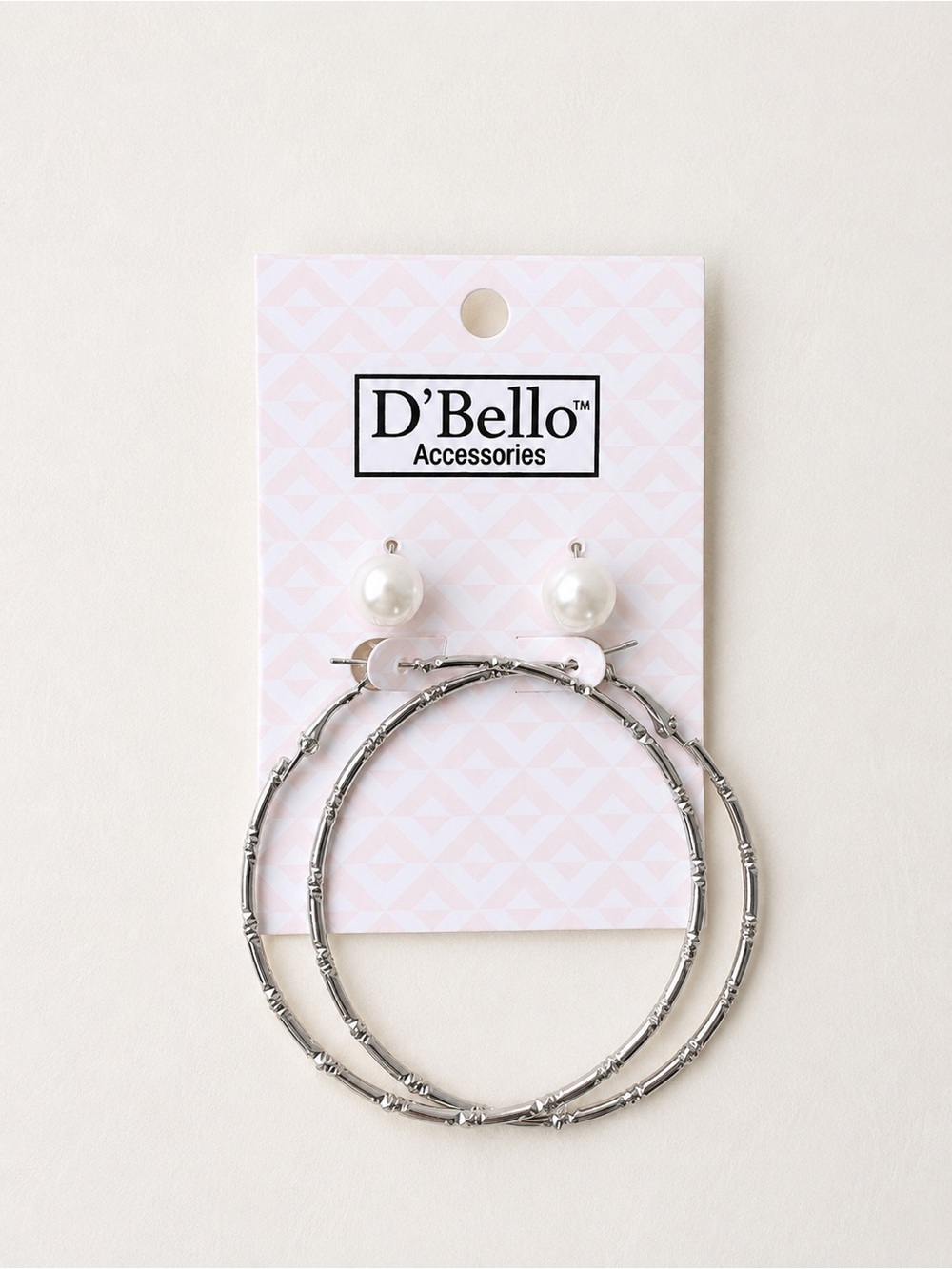 D'Bello Silver Hoop Earrings and Pearl Studs